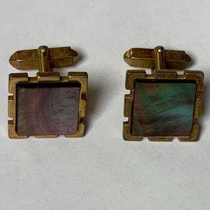 Men's Vintage Square Cuff Links with Iridescent Stones